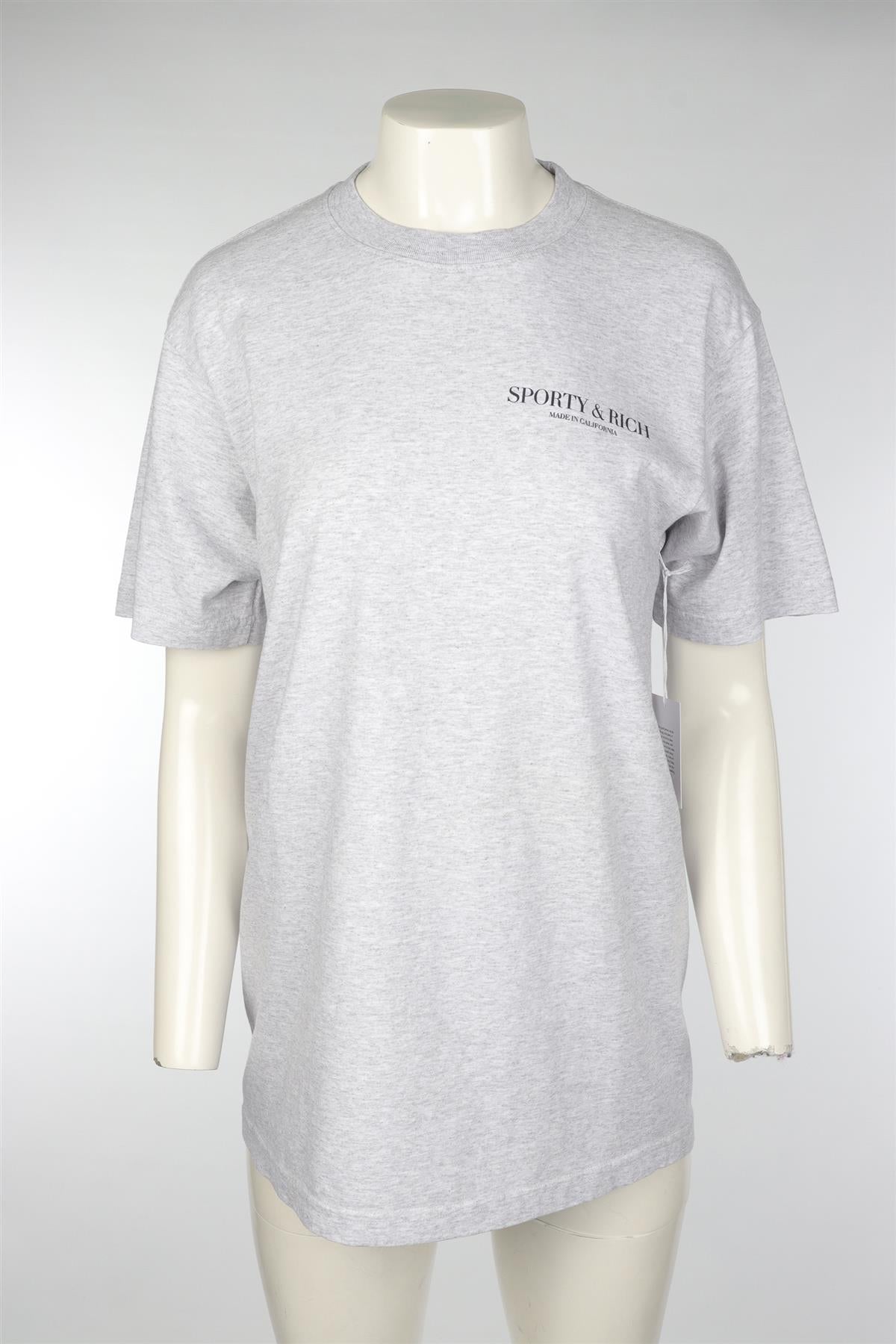 SPORTY & RICH GREY COTTON T-SHIRT MEDIUM