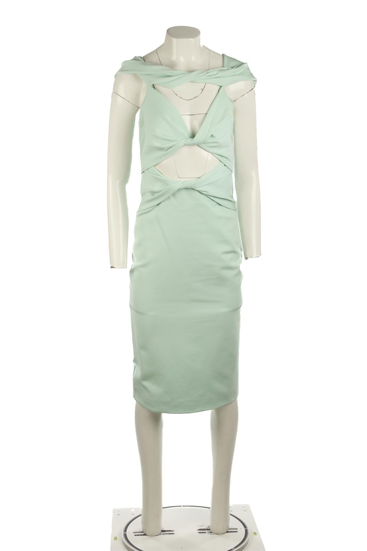 CUSHNIE ET OCHS GREEN CREPE MIDI DRESS US 4 UK 8