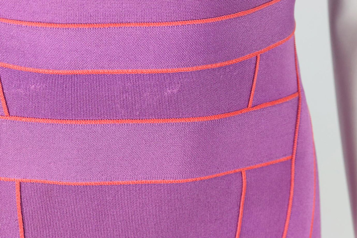 HERVE LEGER TWO TONE STRETCH KNIT MINI DRESS SMALL