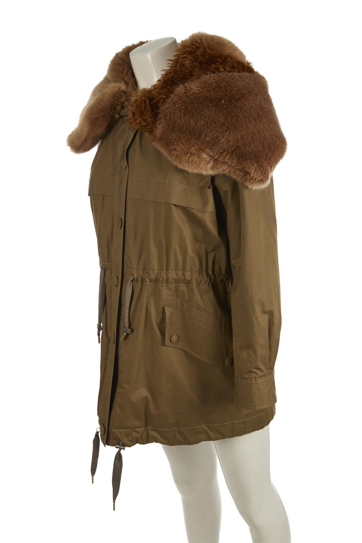 STELLA MCCARTNEY GREEN FAUX FUR AND COTTON COAT UK 10