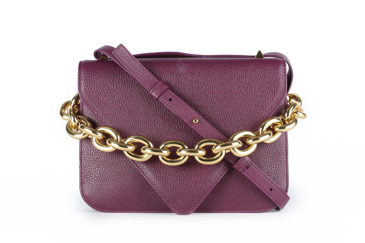BOTTEGA VENETA PURPLE MOUNT SMALL LEATHER SHOULDER BAG