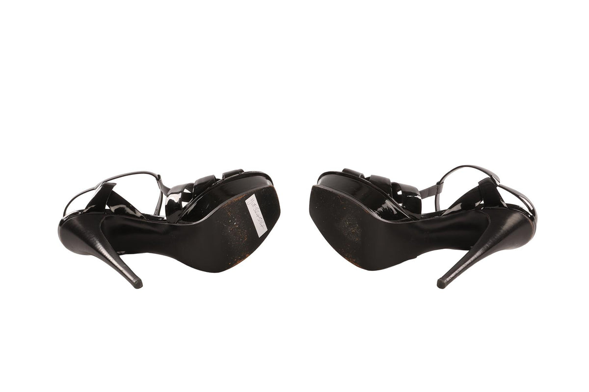 YVES SAINT LAURENT BLACK TRIBUTE PATENT LEATHER SANDALS EU 37 UK 4