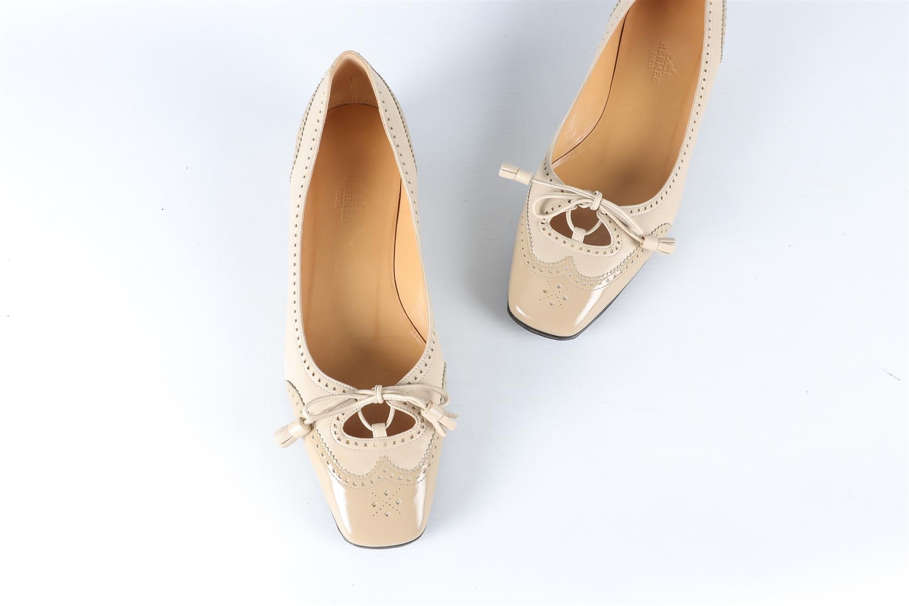 HERMES TAUPE LEATHER BALLET FLATS EU 38 UK 5 US 8