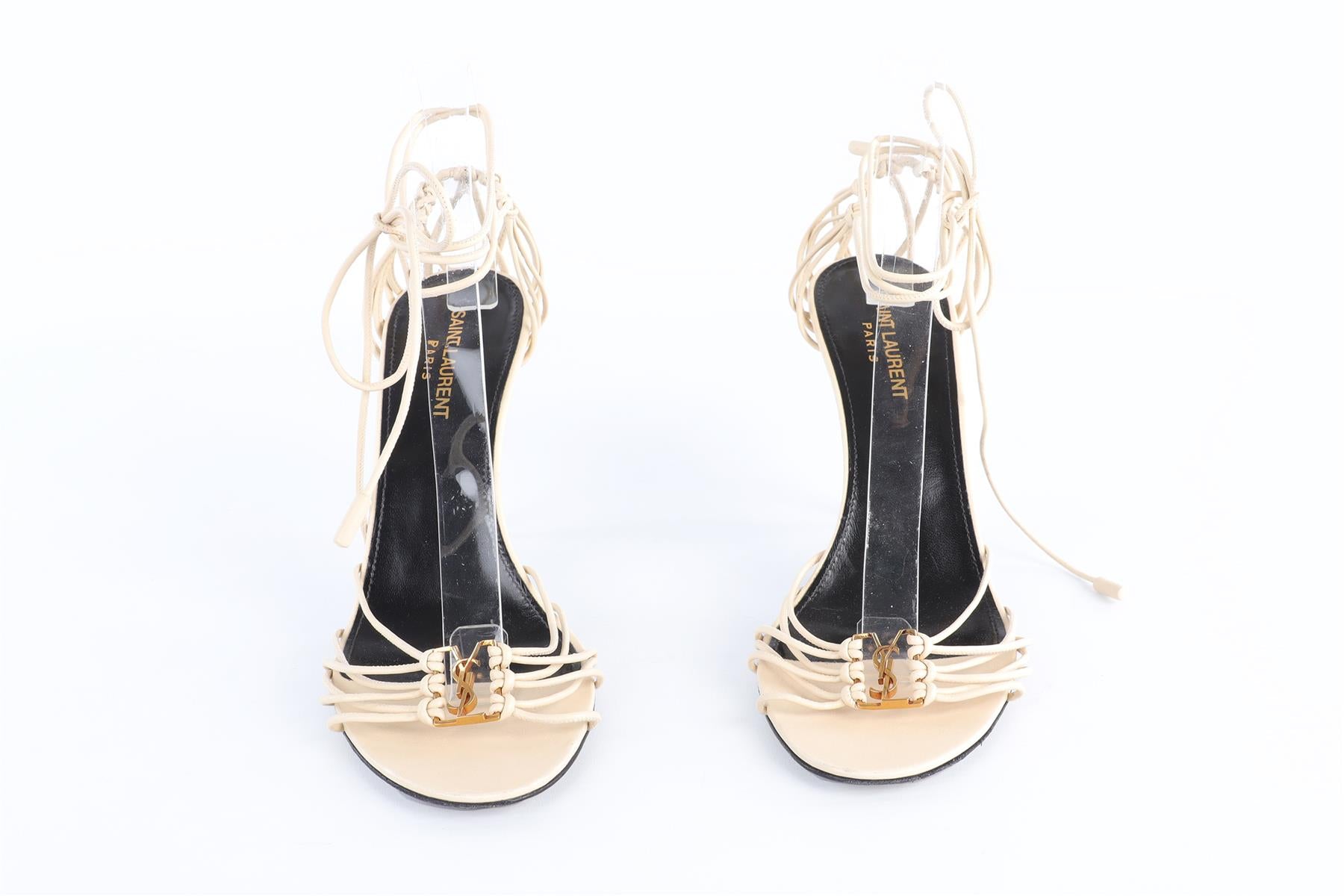 SAINT LAURENT TAUPE BABYLONE LEATHER SANDALS EU 39 UK 6 US 9