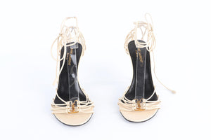 SAINT LAURENT TAUPE BABYLONE LEATHER SANDALS EU 39 UK 6 US 9