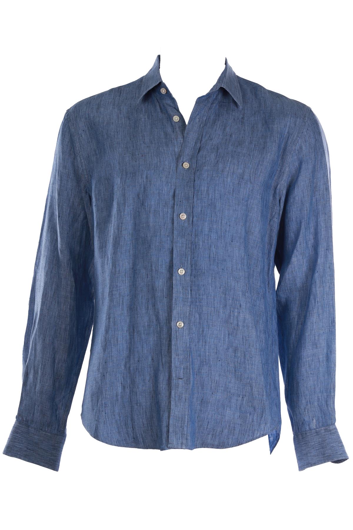 GIEVES & HAWKES BLUE MEN'S LINEN SHIRT MEDIUM