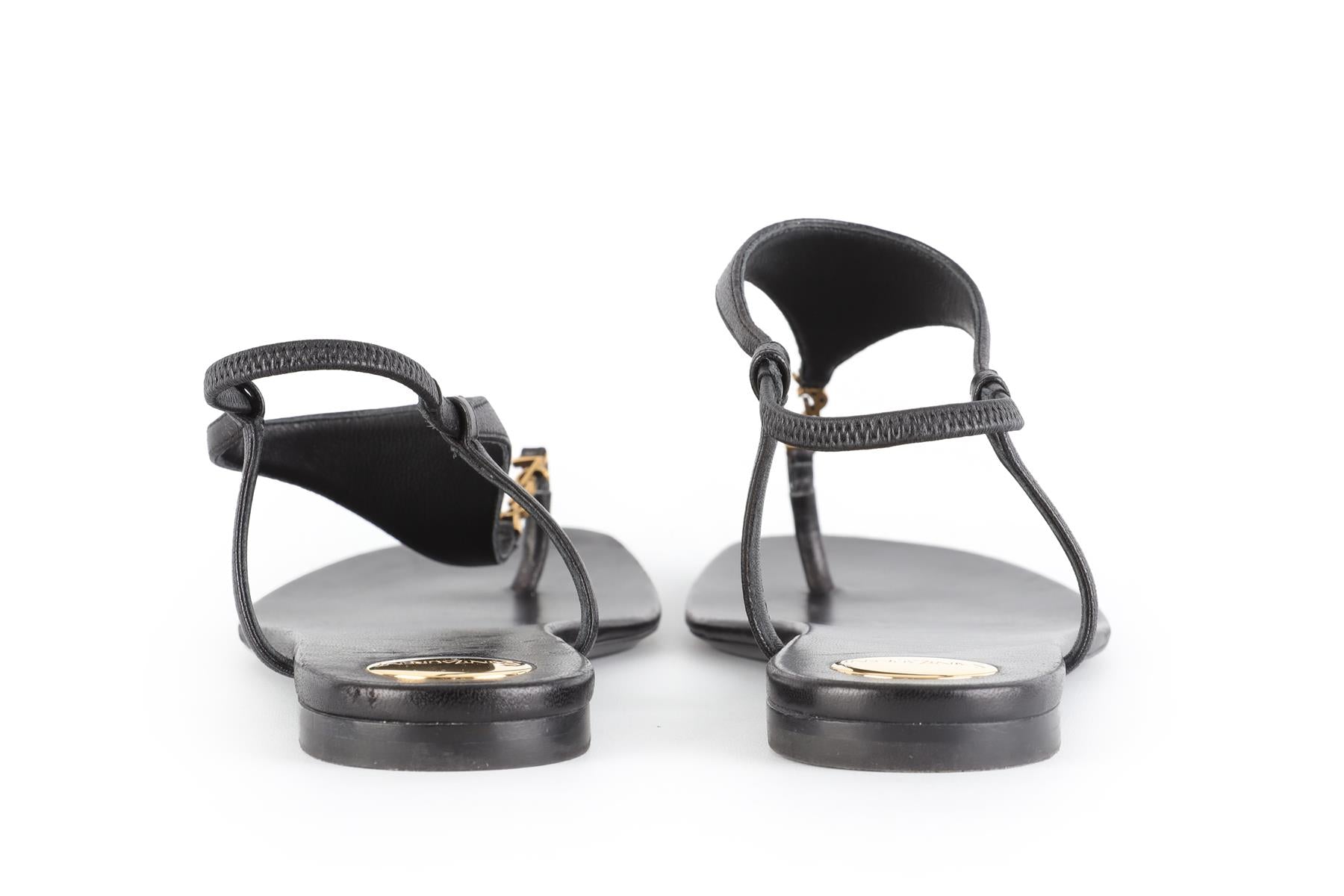 SAINT LAURENT BLACK CASSANDRA LEATHER SANDALS EU 38.5 UK 5.5 US 8.5