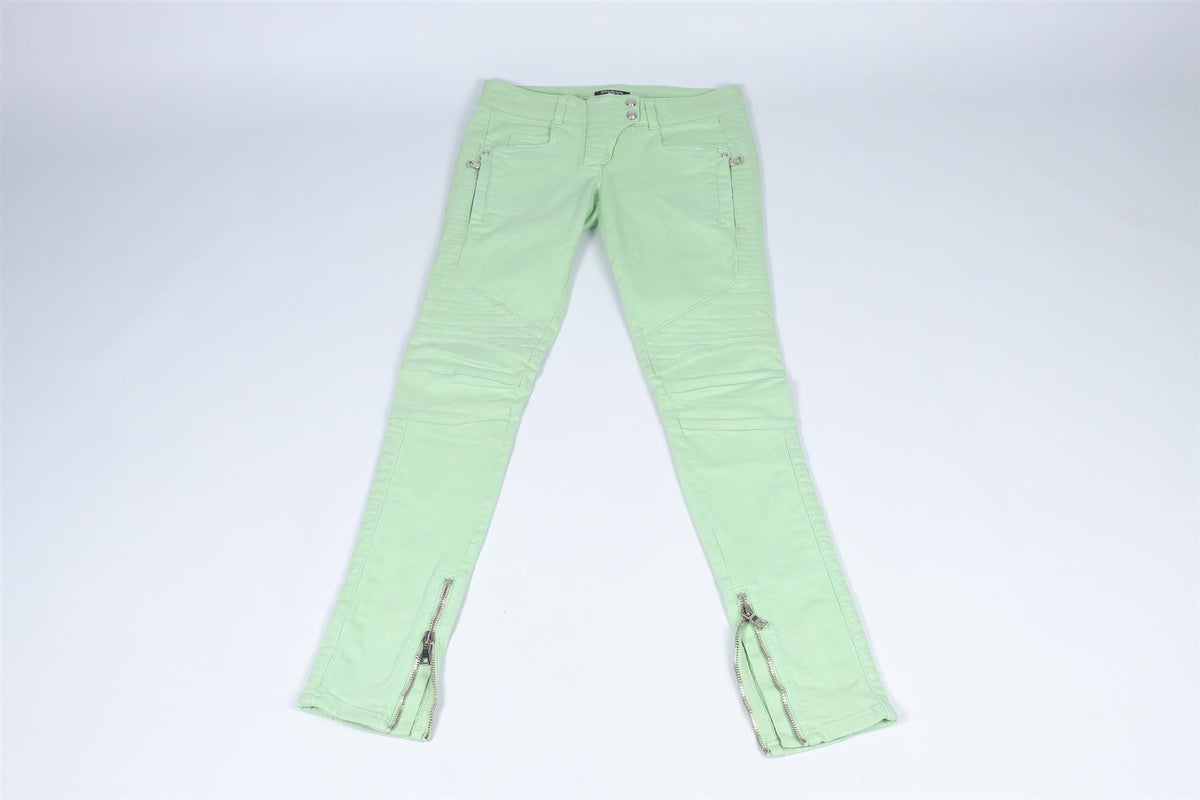 BALMAIN GREEN LOW RISE SKINNY JEANS FR 36 UK 8