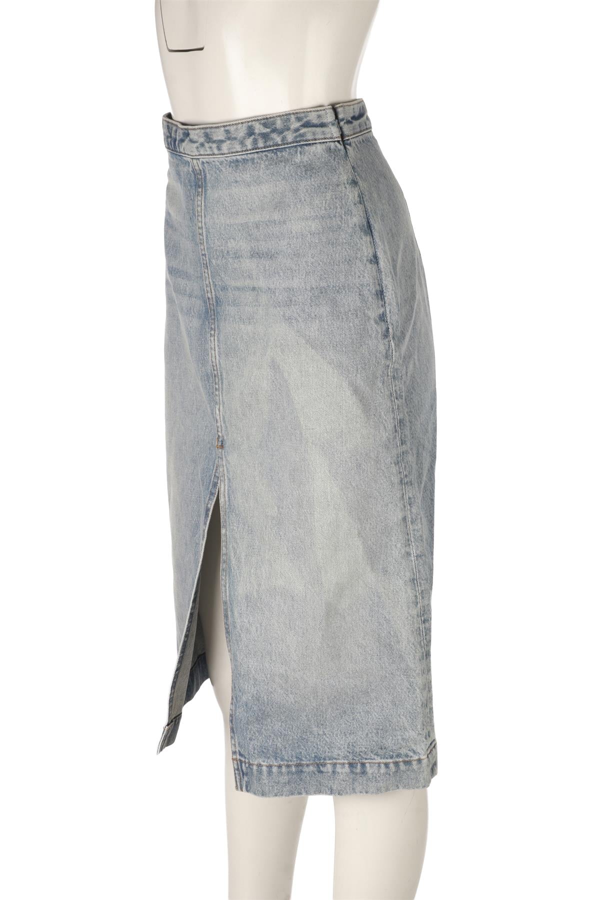 KHAITE BLUE DENIM MIDI SKIRT W26 UK 8