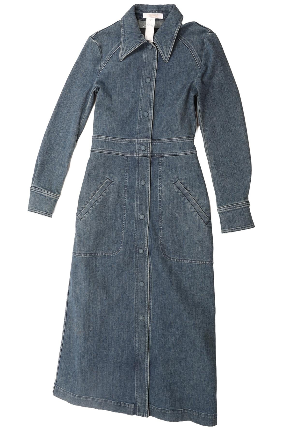 CHLOÉ BLUE DENIM MAXI DRESS FR 34 UK 6