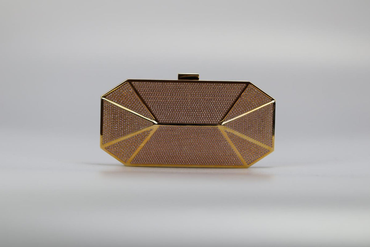 STARK CRYSTAL EMBELLISHED GOLD TONE CLUTCH