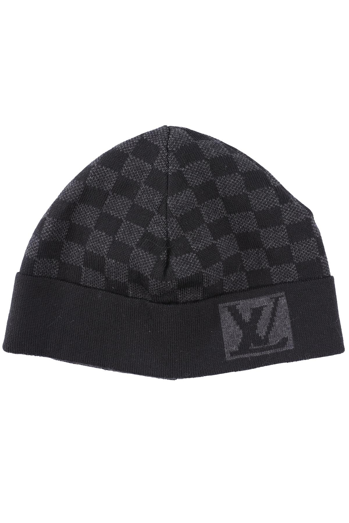 LOUIS VUITTON BLACK MEN'S DAMIER EBENE WOOL BEANIE ONE SIZE