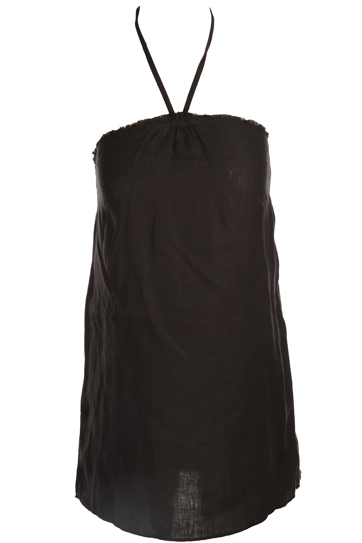 DEIJI STUDIOS BLACK LINEN MINI DRESS XSMALL