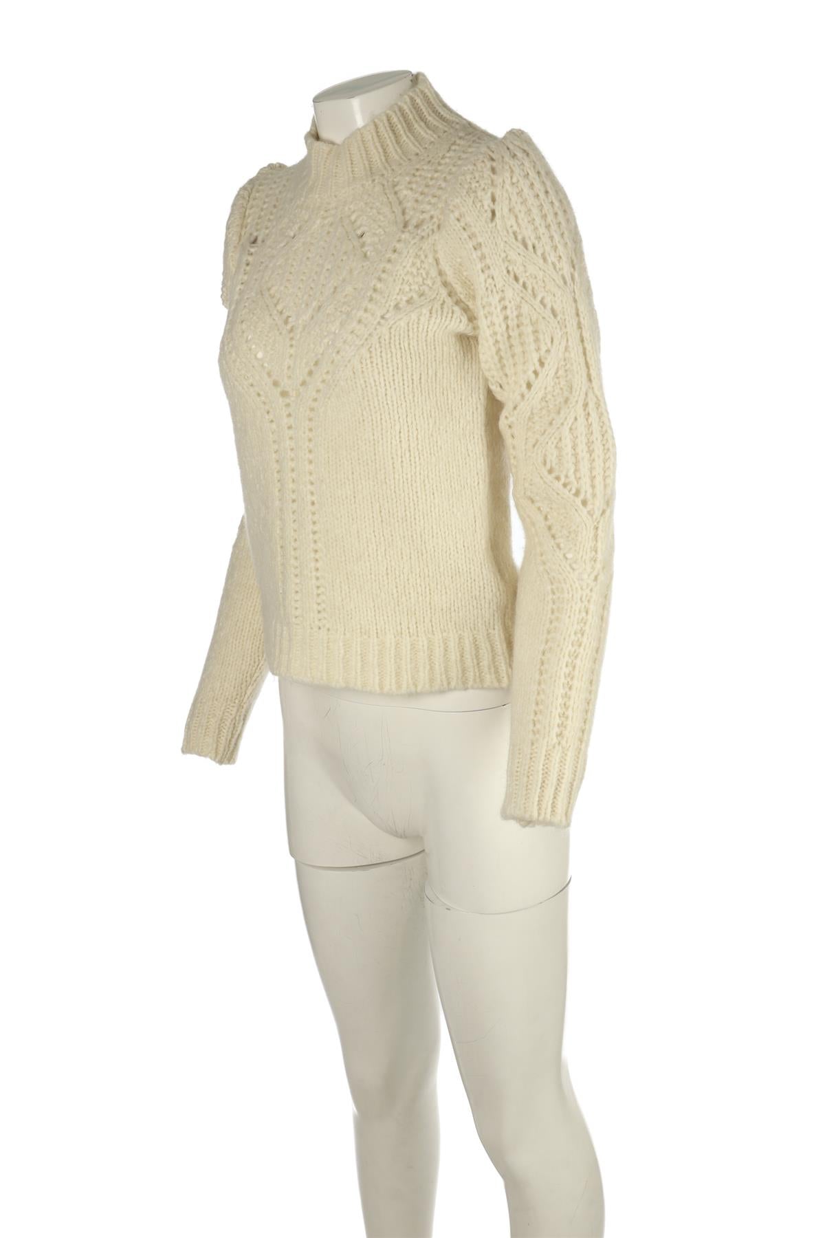 BA&SH CREAM WOOL AND ALPACA BLEND CABLE KNIT SWEATER US 0 UK 4