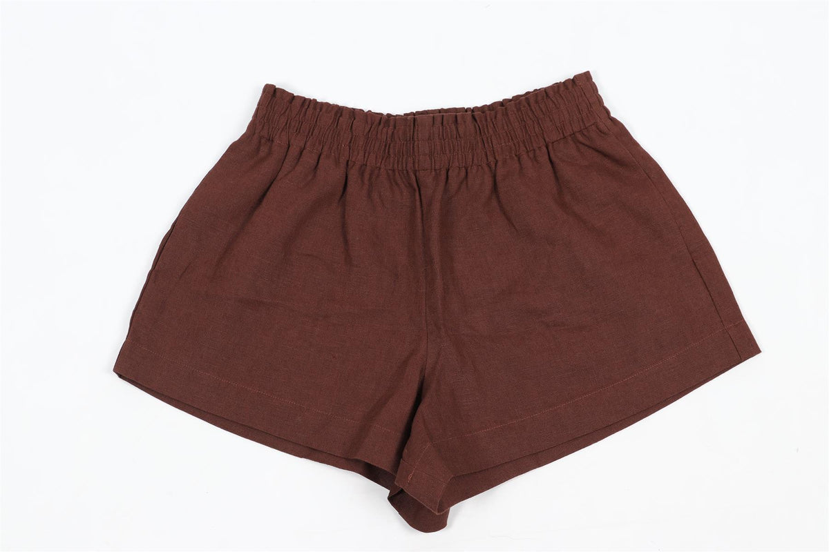 REFORMATION BROWN LINEN SHORTS XSMALL