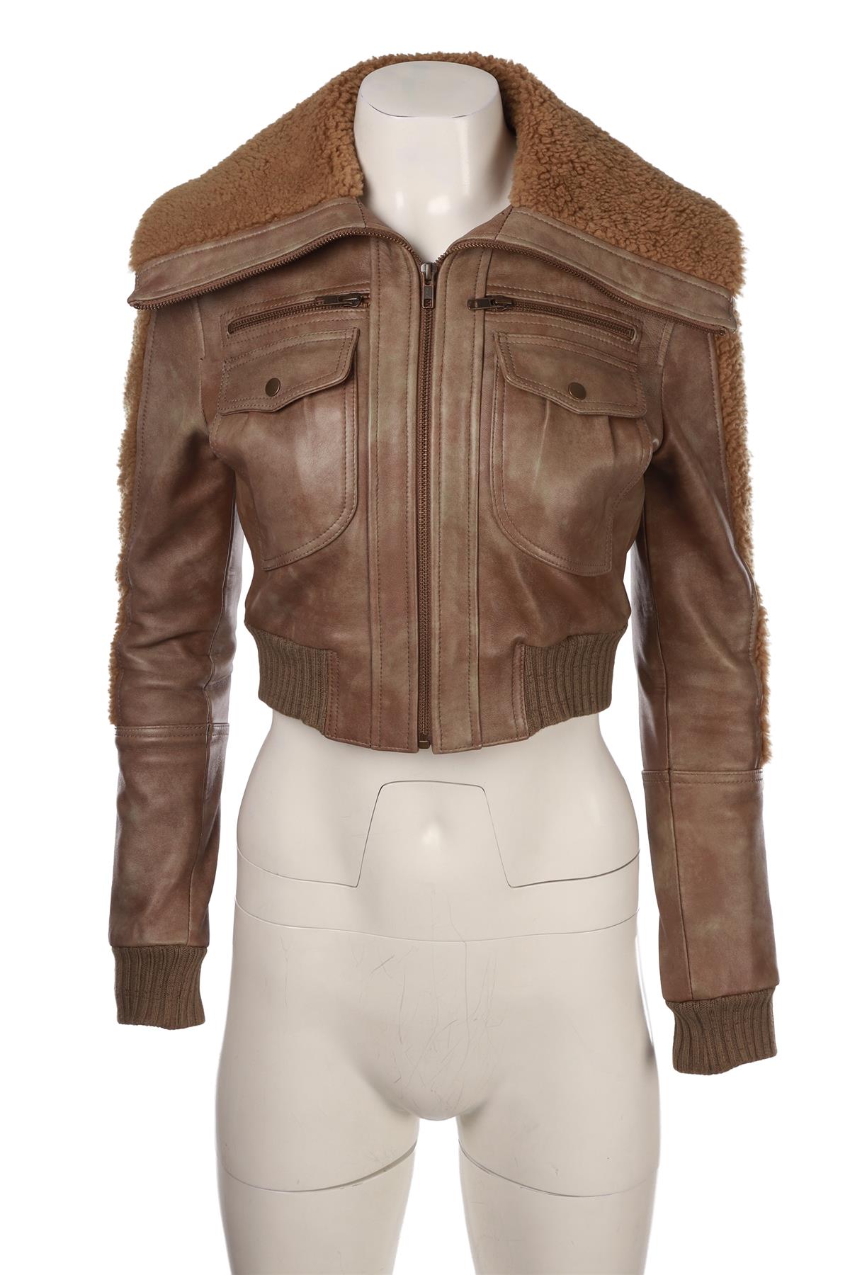 GREEN SHEARLING AND LEATHER JACKET