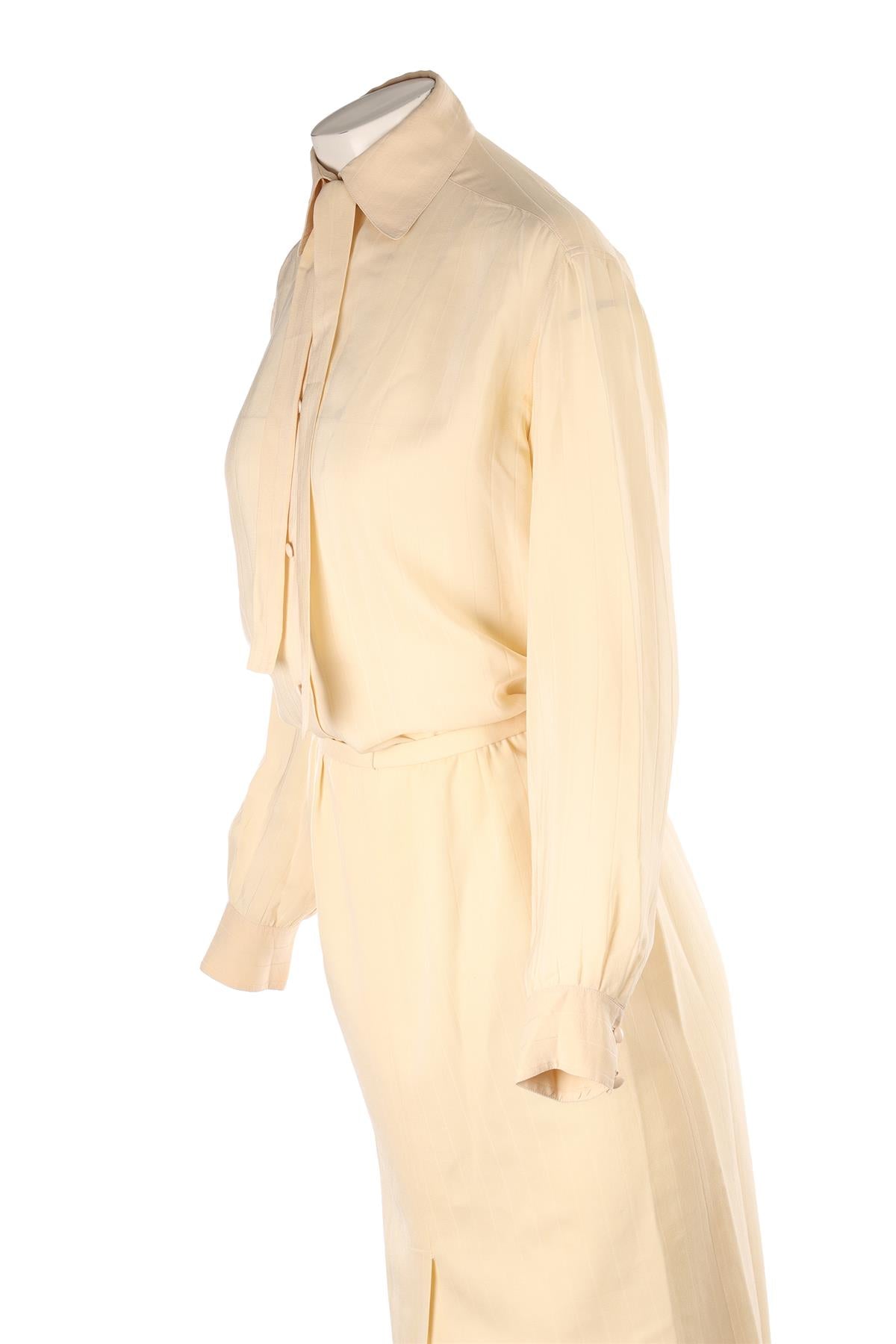 CHRISTIAN DIOR IVORY 1977 WOOL BLAZER, SHIRT AND SKIRT SET