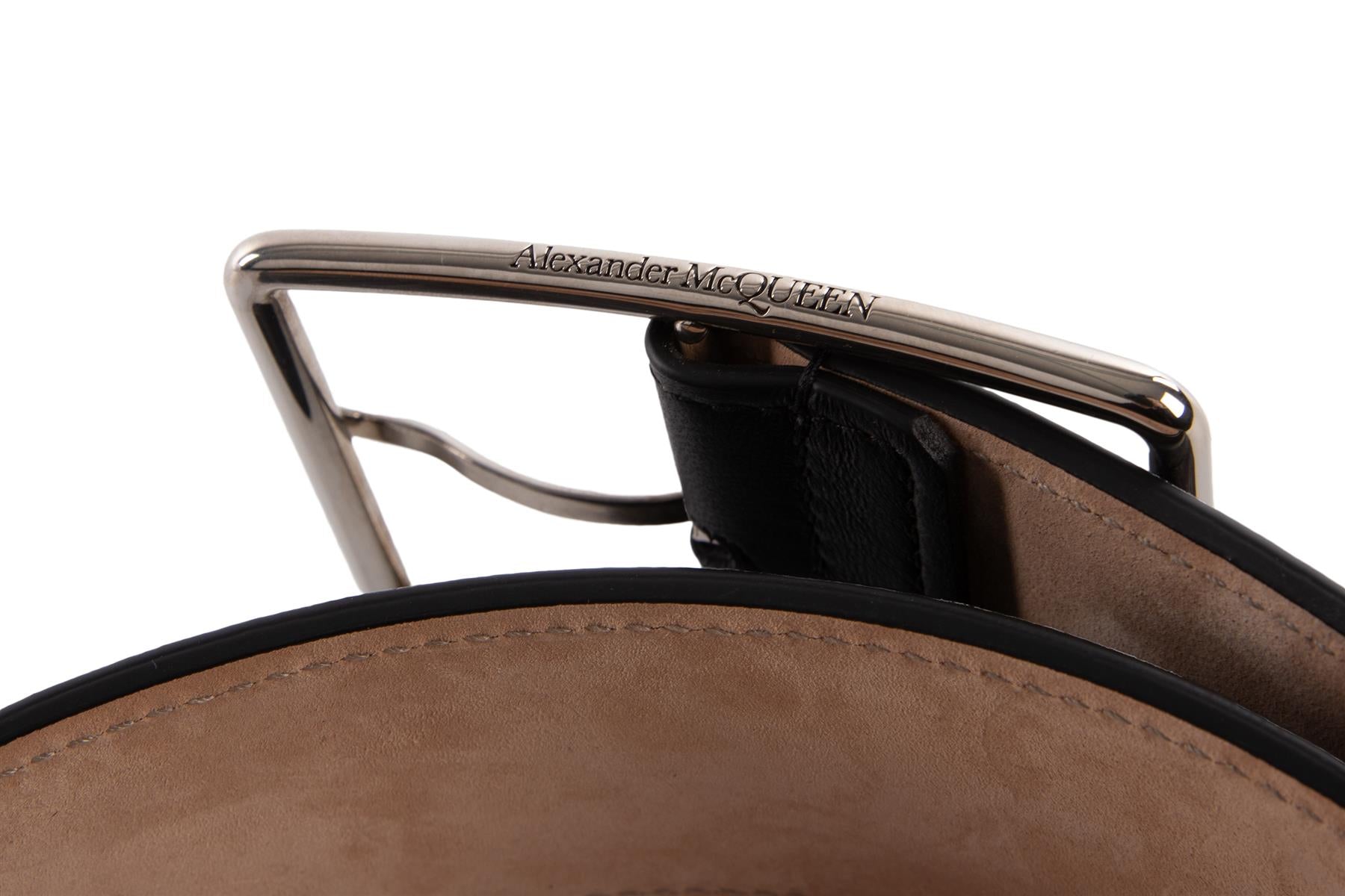 ALEXANDER MCQUEEN BLACK LEATHER WAIST BELT 85CM