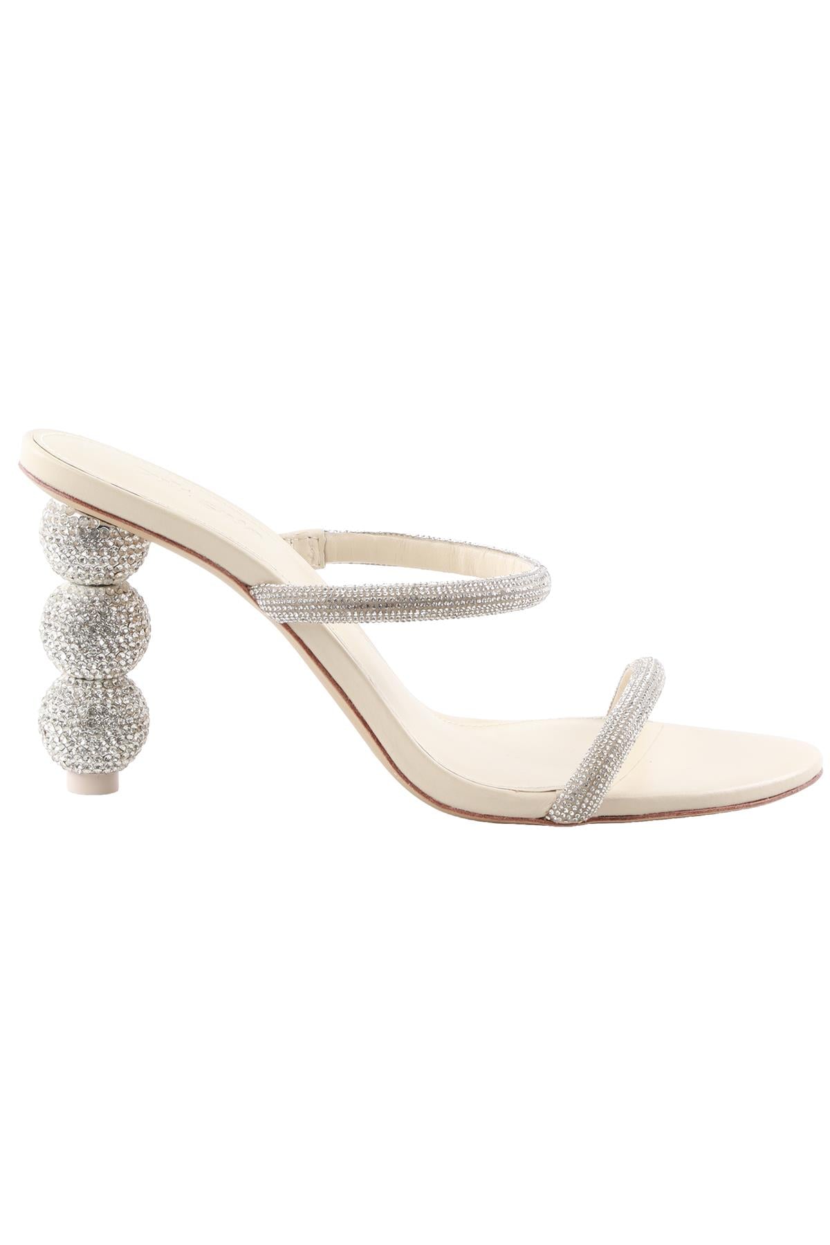 CREAM CRYSTAL AND LEATHER MULES