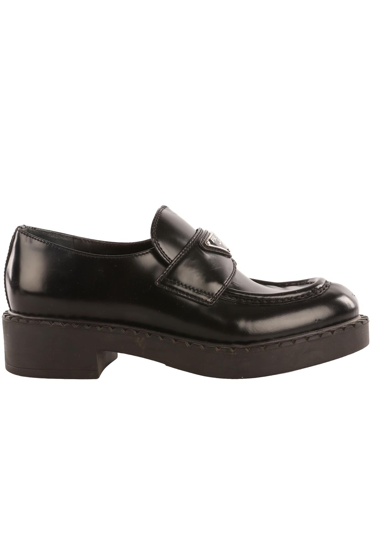 PRADA BLACK LEATHER PLATFORM LOAFERS EU 37 UK 4 US 7