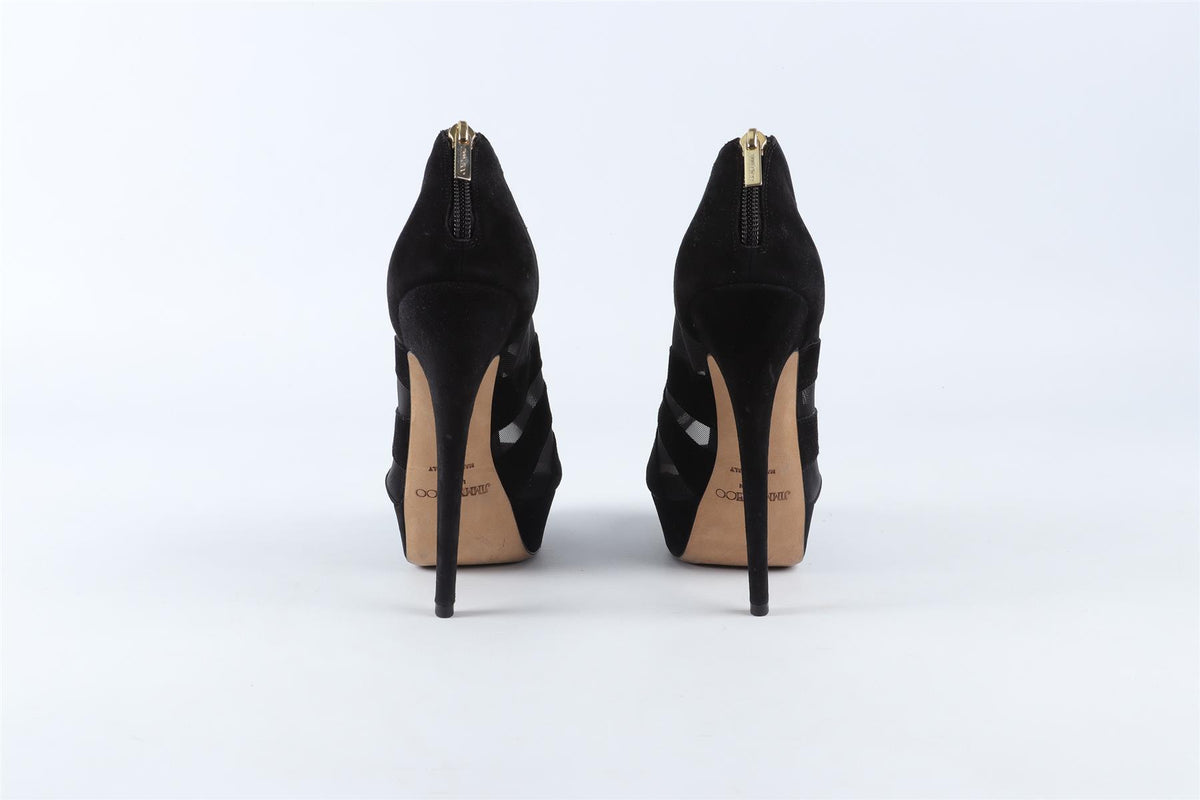 JIMMY CHOO BLACK MESH AND SUEDE ANKLE BOOTS EU 38 UK 5 US 8