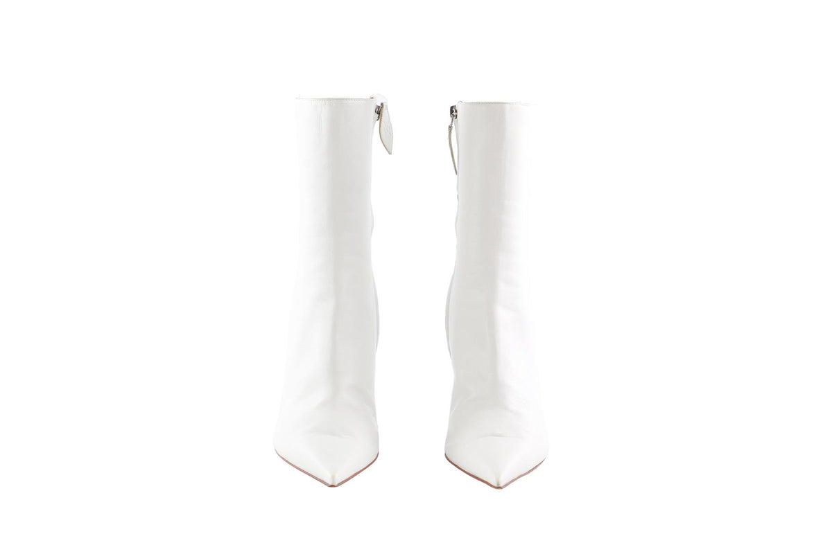 AMINA MUADDI WHITE LEATHER WEDGE ANKLE BOOTS EU 38 UK 5 US 8
