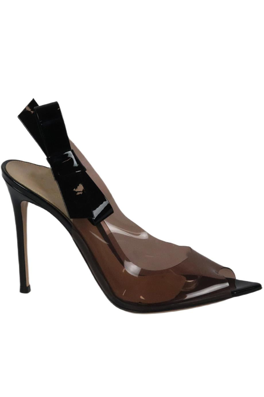 GIANVITO ROSSI BOW DETAILED PVC AND PATENT LEATHER SLINGBACK PUMPS EU 38.5 UK 5.5 US 8.5