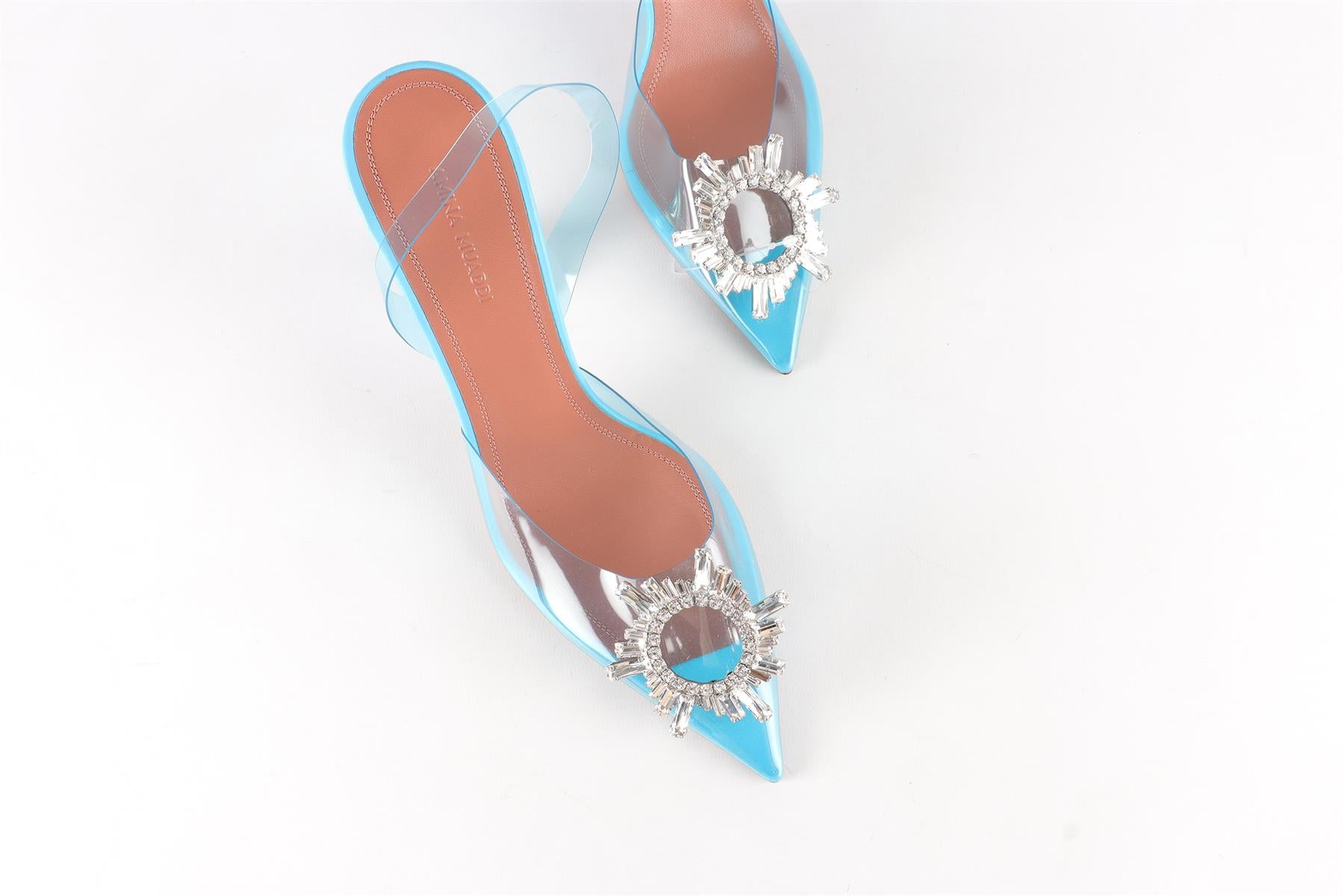 AMINA MUADDI BLUE CRYSTAL AND PVC SLINGBACK PUMPS EU 38 UK 5 US 8