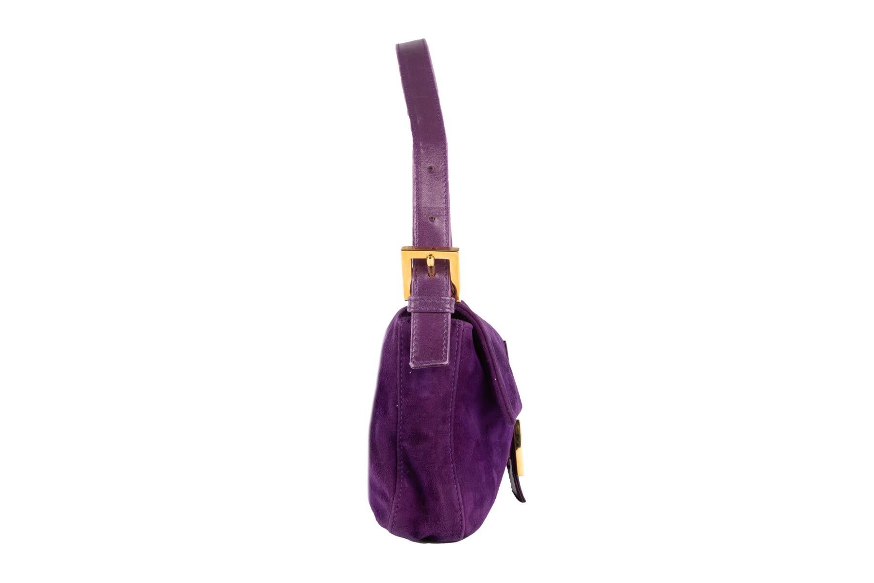 FENDI PURPLE BAGUETTE SUEDE SHOULDER BAG