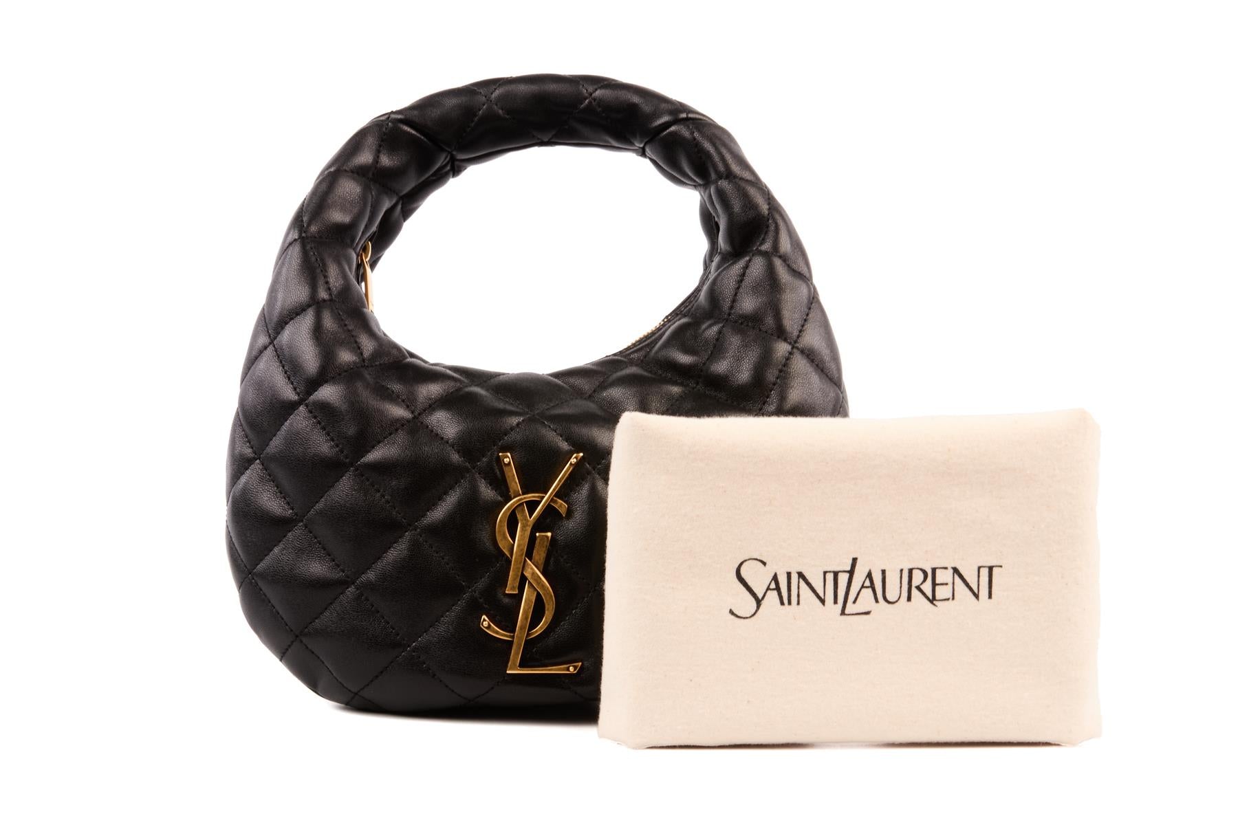 SAINT LAURENT BLACK ICARINO QUILTED LEATHER TOTE BAG
