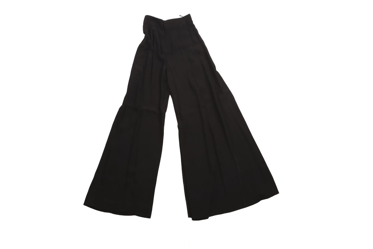 BALMAIN BLACK CREPE WIDE LEG PANTS FR 36 UK 8