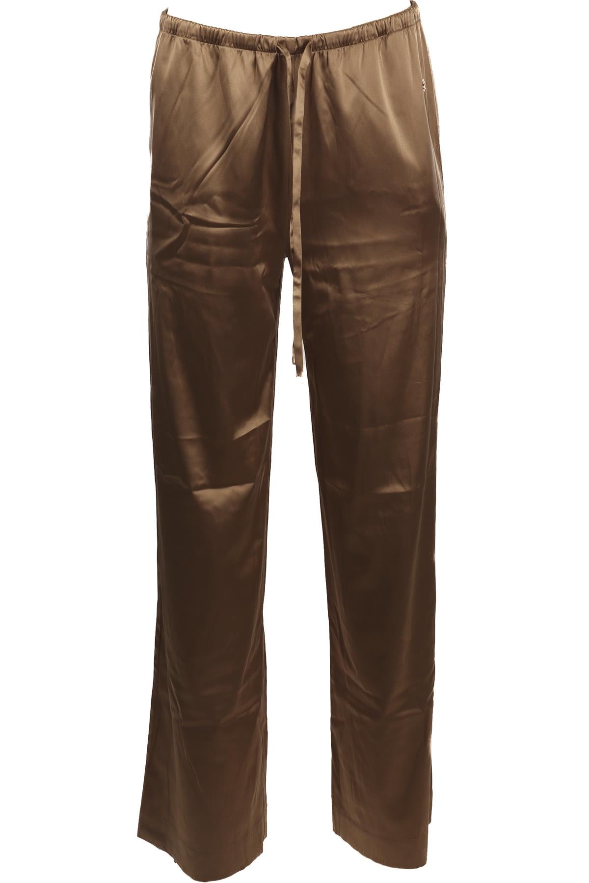ETERNE BROWN SILK STRAIGHT LEG PANTS XSMALL-SMALL