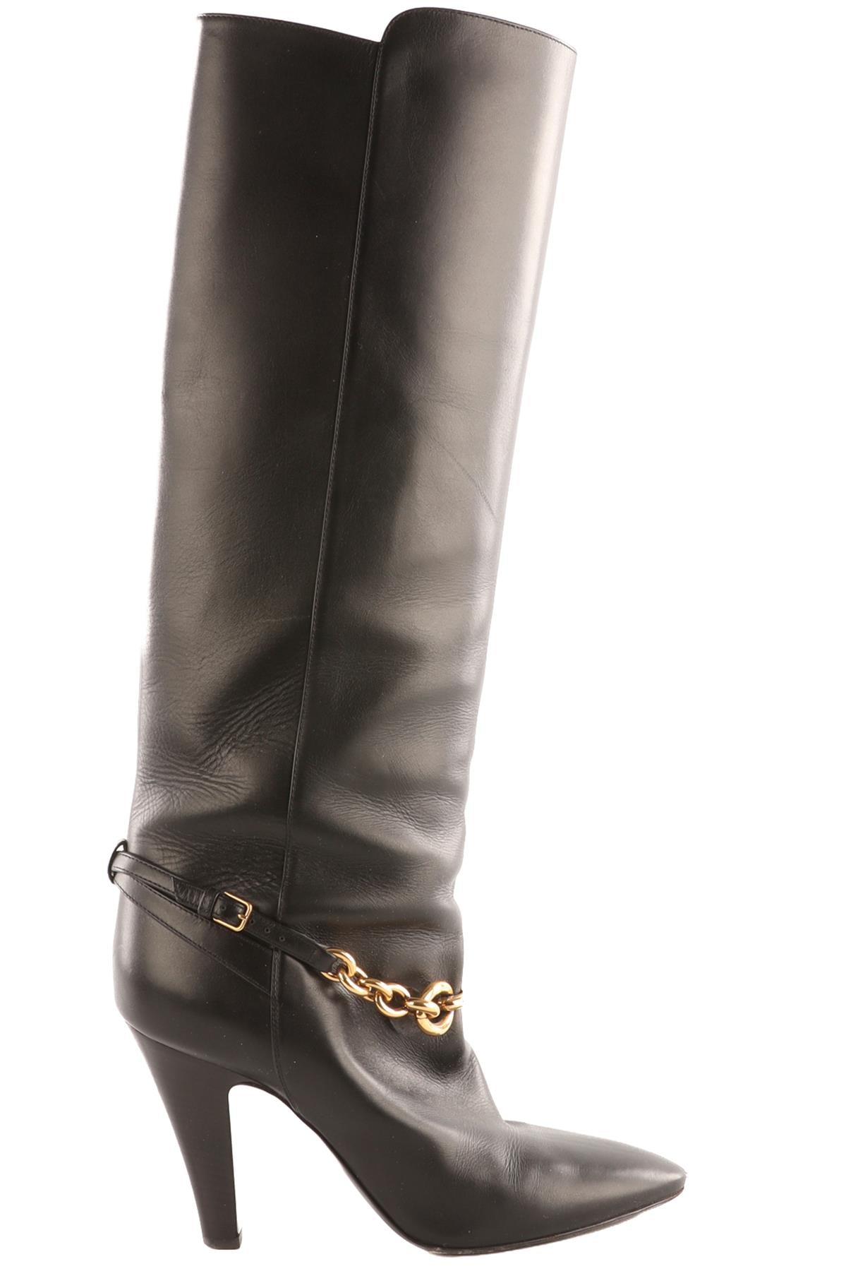 SAINT LAURENT BLACK LE MAILLON LEATHER KNEE HIGH BOOTS EU 39 UK 6 US 9