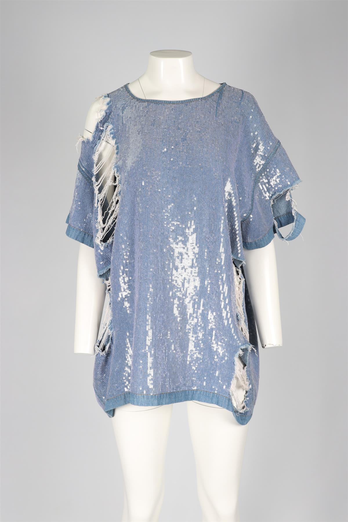 ASHISH BLUE SEQUIN AND DENIM TOP ONE SIZE