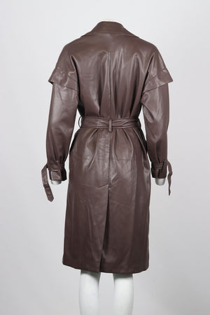 APPARIS BELTED DOUBLE BREASTED FAUX LEAHER TRENCH COAT XSMALL