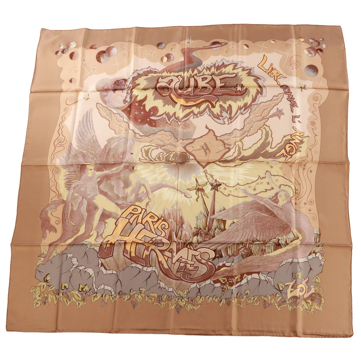 HERMÈS BROWN AUBE LIBRE COMME L’ANGE SILK SCARF