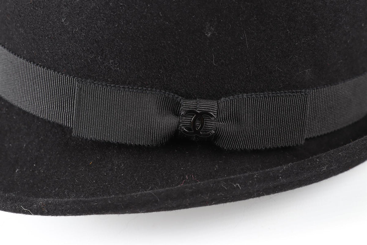 CHANEL BLACK RABBIT FELT HAT LARGE
