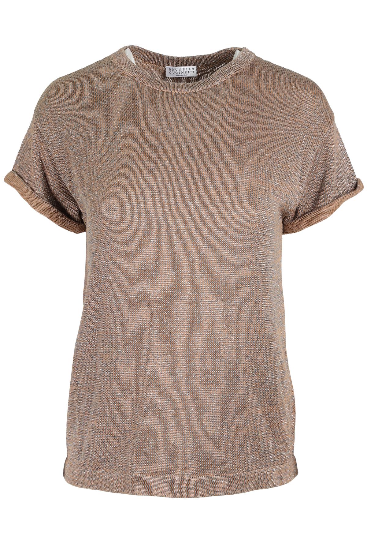 BRUNELLO CUCINELLI BROWN WOOL TOP XSMALL