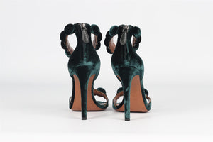 AZZEDINE ALAÏA GREEN BOMBE VELVET SANDALS EU 38 UK 5 US 8