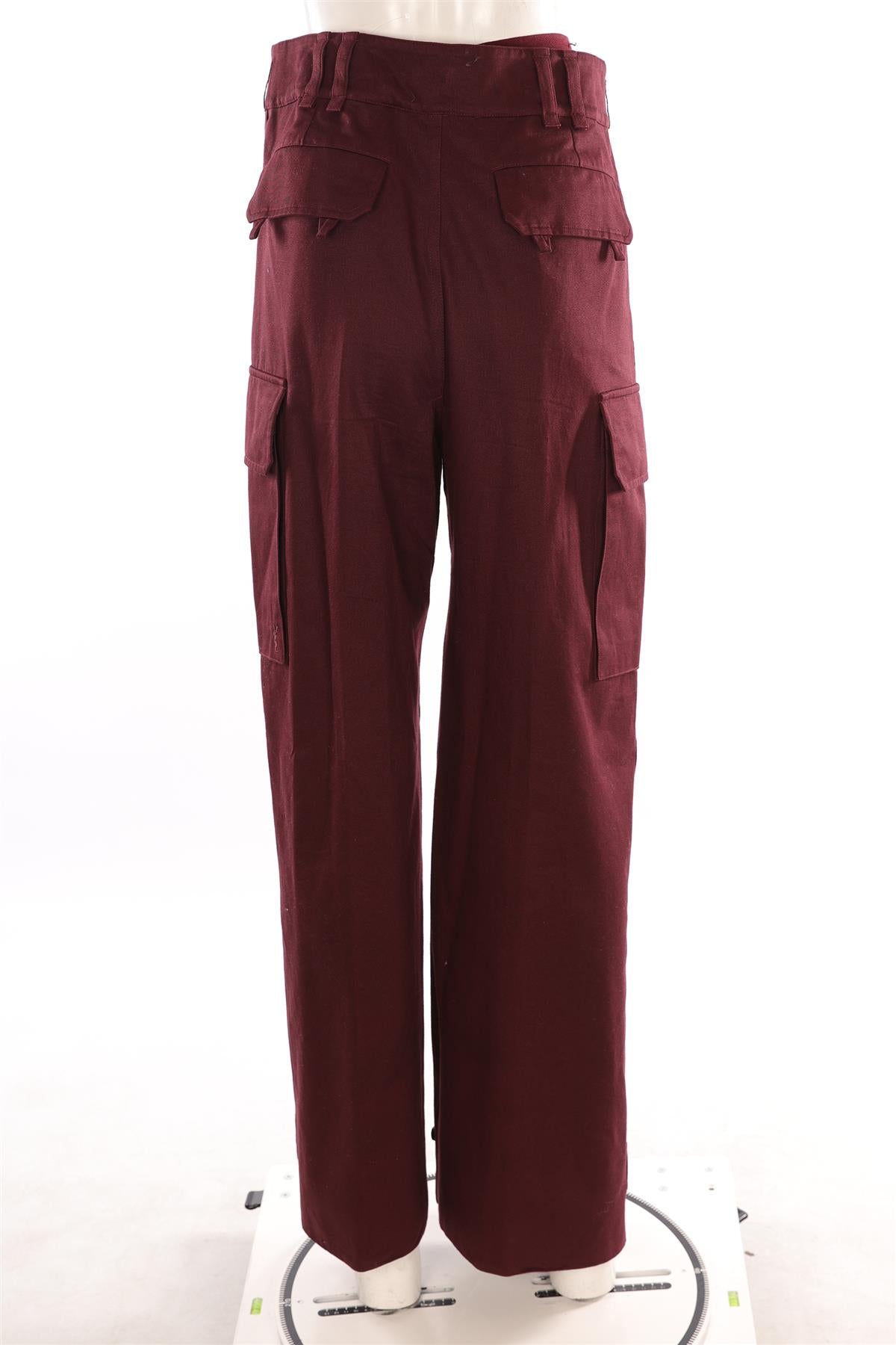 SAINT LAURENT BURGUNDY COTTON WIDE LEG PANTS FR 36 UK 8
