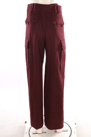 SAINT LAURENT BURGUNDY COTTON WIDE LEG PANTS FR 36 UK 8