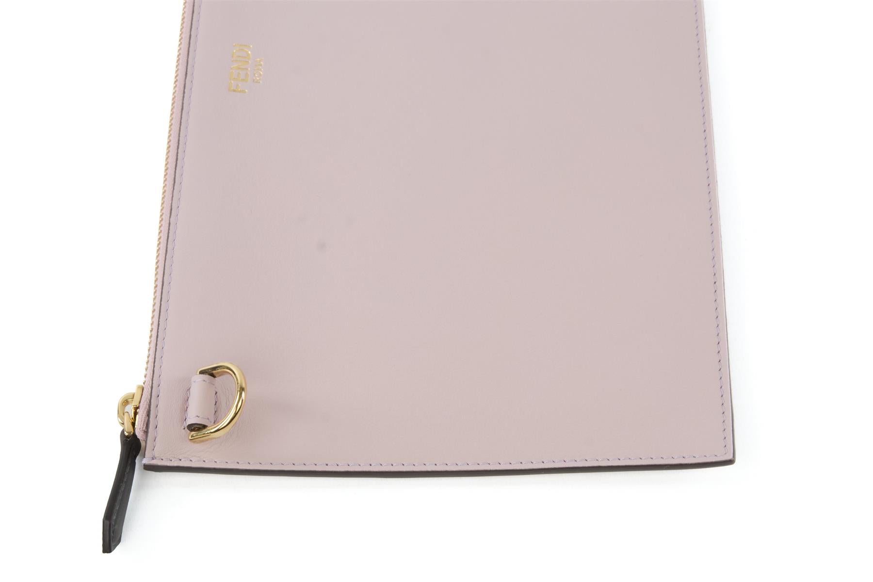 FENDI PINK 2025 FLAT POUCH MEDIUM LEATHER CLUTCH