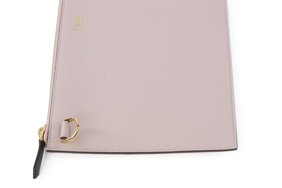 FENDI PINK 2025 FLAT POUCH MEDIUM LEATHER CLUTCH