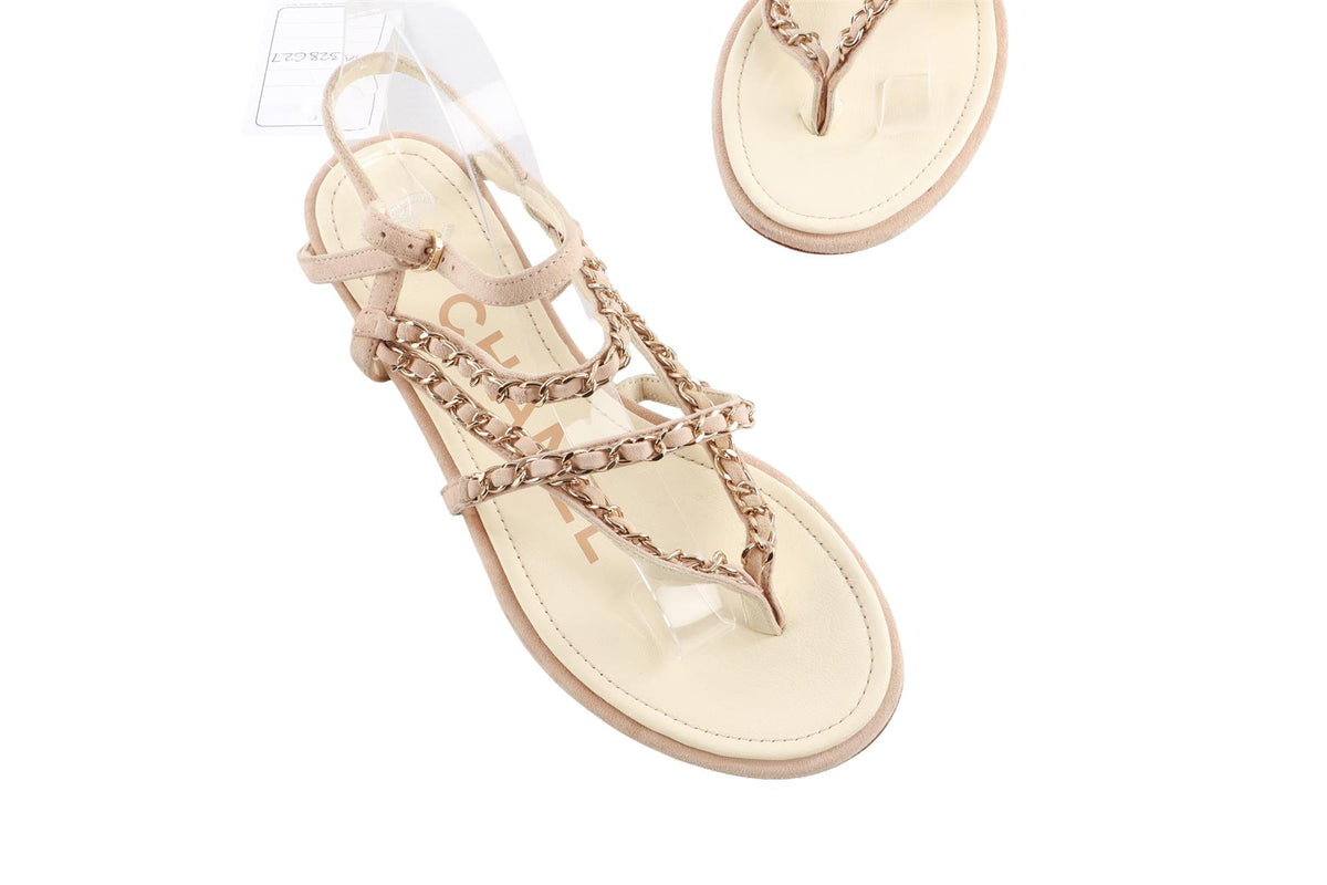 CHANEL BEIGE 2020 CHAIN AND SUEDE SANDALS EU 38 UK 5 US 8