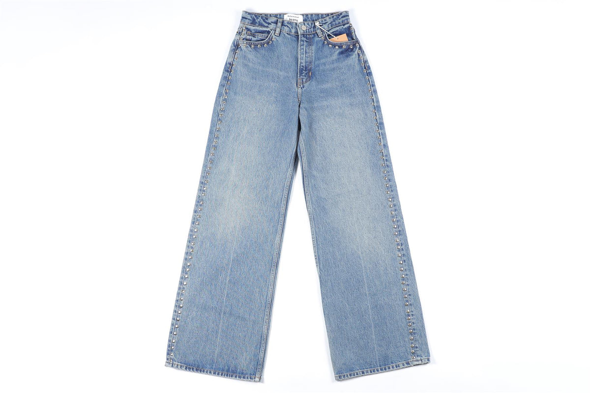 REFORMATION BLUE HIGH RISE WIDE LEG JEANS W24 UK 6