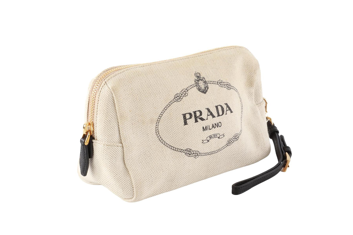 PRADA BEIGE CANVAS POUCH