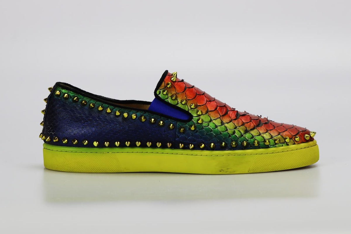 CHRISTIAN LOUBOUTIN MEN'S STUDDED PYTHON SLIP ON SNEAKERS EU 43.5 UK 9.5 US 10.5