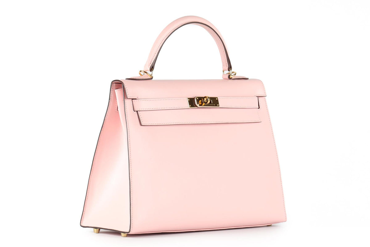 HERMÈS PINK 2017 KELLY SELLIER 32 CM TADELAKT LEATHER BAG IN ROSE SAKURA