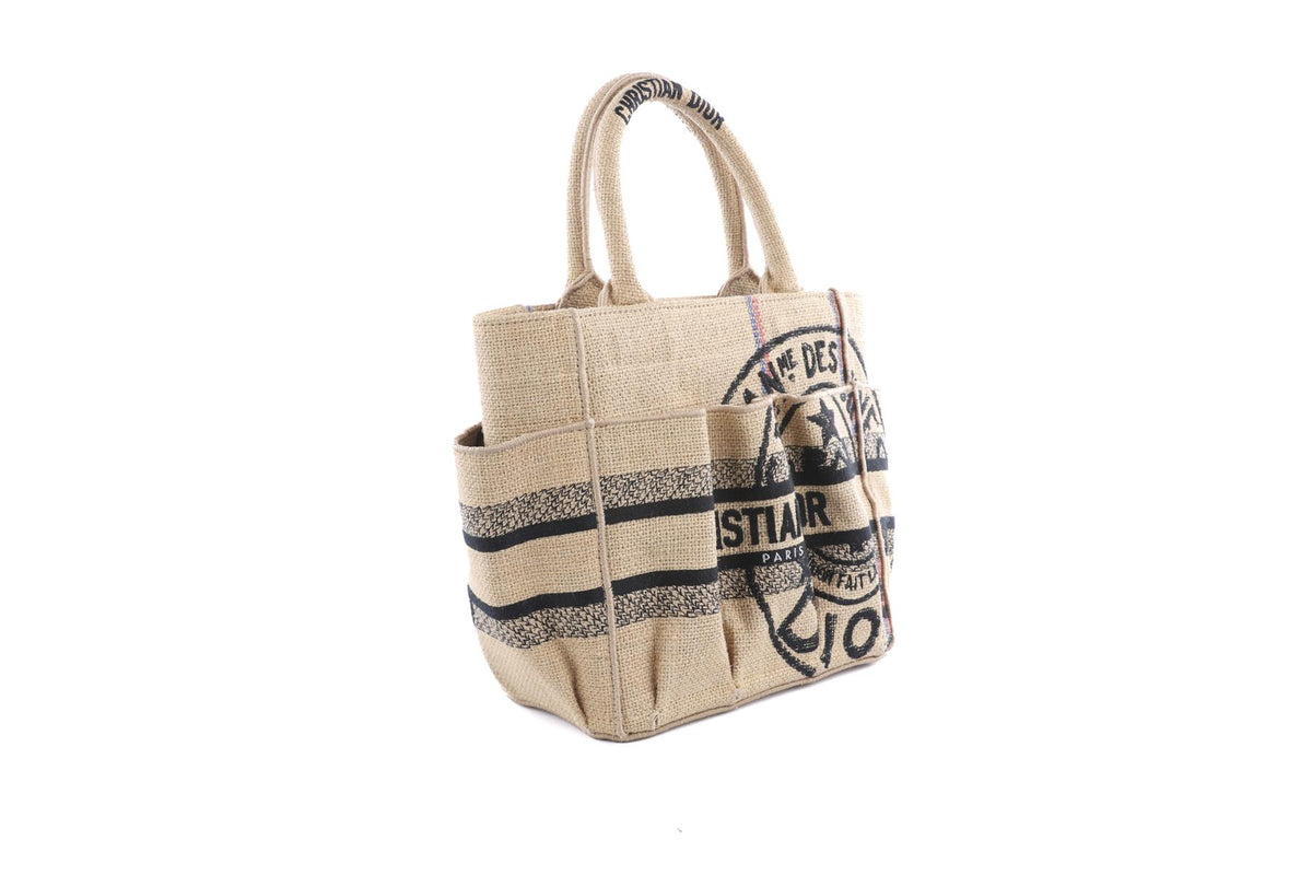 CHRISTIAN DIOR BEIGE 2022 CATHERINE SMALL JUTE TOTE BAG