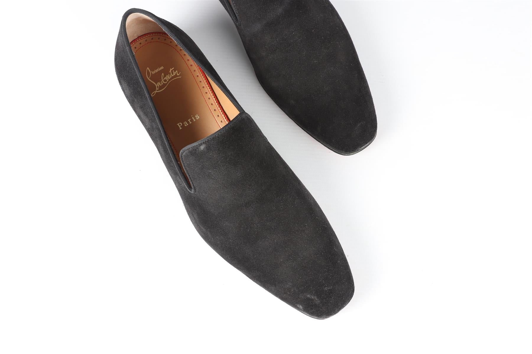 CHRISTIAN LOUBOUTIN BLACK MEN'S SUEDE LOAFERS EU 42.5 UK 8.5 US 9.5